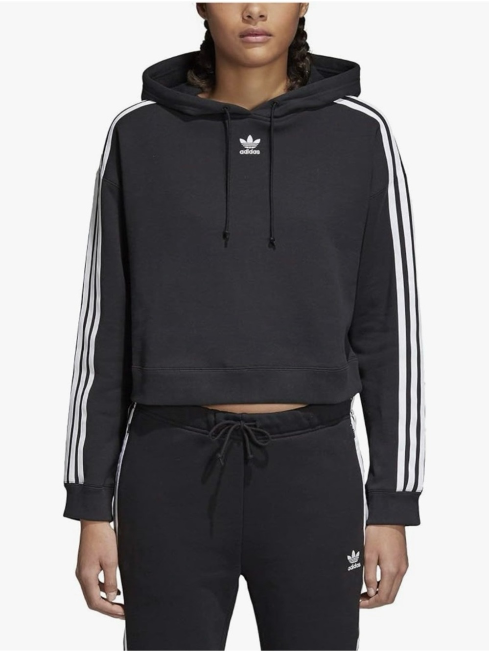 Adidas Original Black Cropped Hoodie 100% Cotton Small